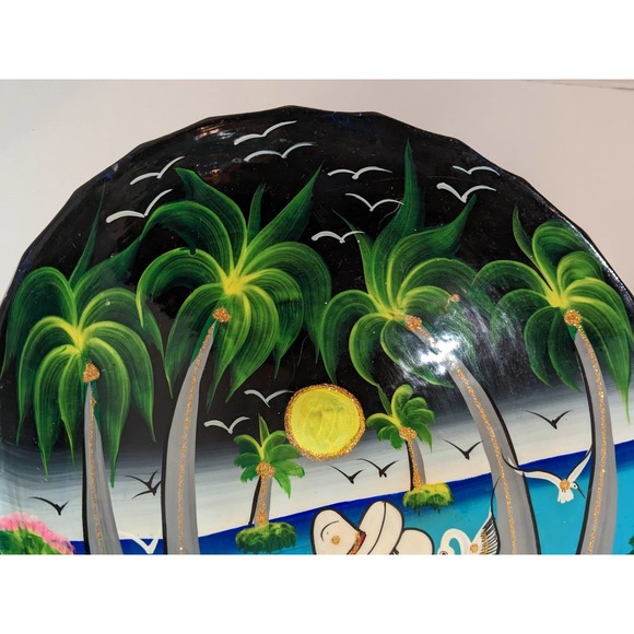 Vintage Mexican Pottery Hand Painted Folk Art Bowl 3 Footed Scalloped Edge - Picture 2 of 9